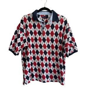 Vintage Y2K Bugle Boy Preppy Academia Argyle Cotton Polo Size Large